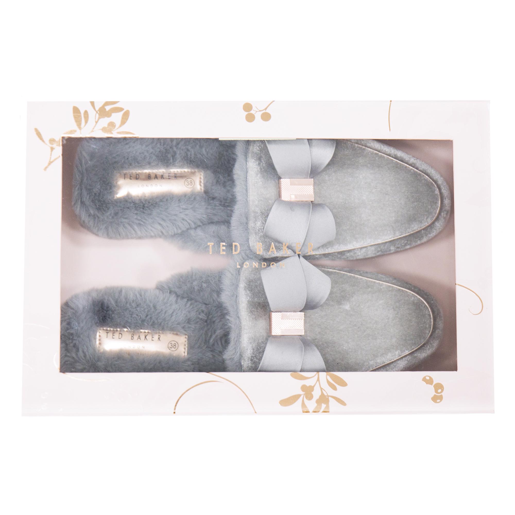 New WOMENS TED BAKER GRAY BHAYBE TEXTILE SLIPPERS FLATS 